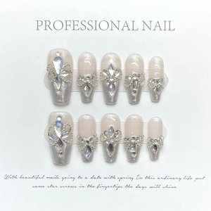 Handmade Coffin Press On Nails Luxury Rhinestones Crystals Aurora Gradient Shimmer Elegant False Nails