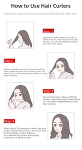 Tutorial for nylon hair rollers showing a 20-minute styling guide for 12-15 rollers