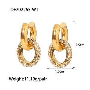 Detail of detachable gold hoop earrings with white crystals and dimensions 2.5cm by 1.5cm