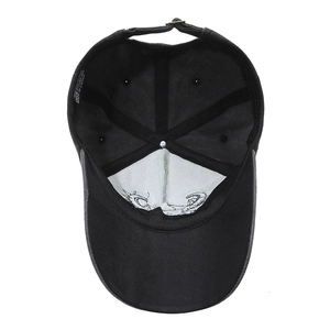 Casquette de baseball rétro en denim noir délavé avec motif taureau et boucle métallique