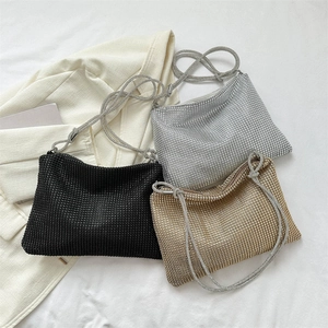 Full Rhinestone Underarm Bag Women Chic Sparkling Evening Shoulder Purse With Knotted Strap Zipper Closure PU Material