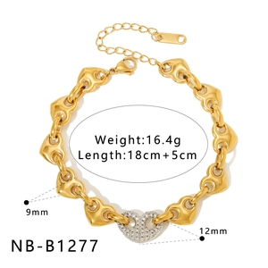 Technical specification of 18K gold-plated chunky heart chain bracelet with size dimensions