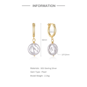 Elegant 925 sterling silver baroque pearl drop earrings with dimensions and 32mm length