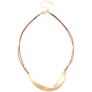 Minimalist irregular gold metal pendant on brown leather cord necklace for women