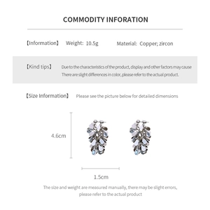 Detailed size specifications for silver droplet tassel earrings with blue zircon