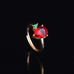 Pigeon blood ruby teardrop ring in 18k gold finish with apple-shaped creative design