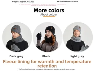 Detailed specs of winter knit set showing 0.22kg weight and plush lining in three colors