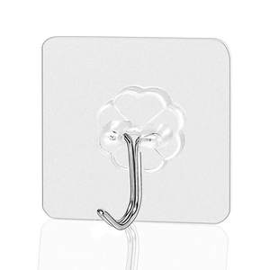Strong transparent adhesive wall hooks with stainless steel metal hook for home storage