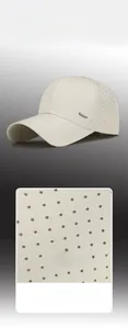 Detail of laser-perforated mesh fabric on quick-dry baseball cap for breathability