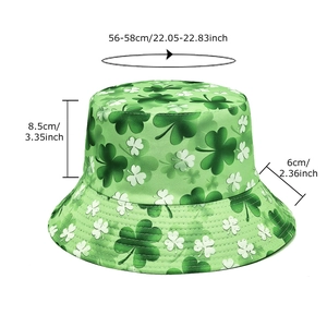 Reversible clover bucket hat for women with green shamrock pattern for sun protection