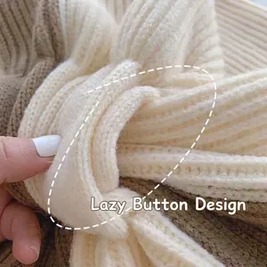 Winter chunky knit color block scarf featuring a stylish knot buckle design for warmth