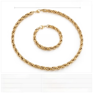 Detailed size specifications for gold-plated stainless steel necklace and bracelet set