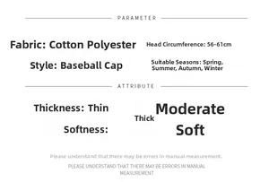 Detailed sizing chart for houndstooth baseball cap with 56-61cm adjustable circumference