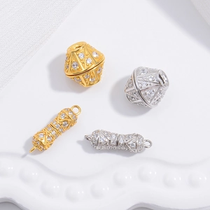 925 Sterling Silver Screw Lock Connector Cubic Zirconia Geometric Rhombus Universal Clasp For DIY Necklace Bracelet Making