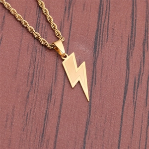 Minimalist gold plated stainless steel lightning bolt pendant necklace with rope chain