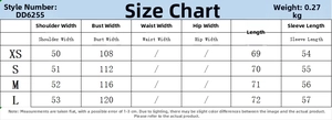 Size chart detail for tie-dye shirt and pants set showing measurements in centimeters