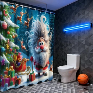 Tenda Da Doccia Natalizia Tessuto Poliestere Impermeabile Con Ganci Babbo Natale Renna 3D Cartone Animato Decorazione Bagno