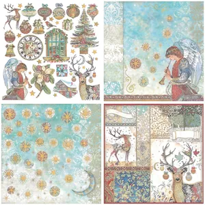 Vintage Christmas scrapbook paper collection with reindeer and angel collage motifs