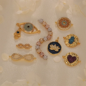 Evil Eye Hamsa Hand Lotus Infinity Charms Gold Plated Copper Micro Pave CZ Pendants For DIY Jewelry Making Accessories