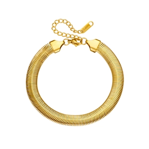 Minimalist gold stainless steel snake chain bracelet with elegant metallic luster
