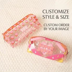 Transparent PVC Makeup Bag Waterproof Portable Travel Toiletry Pouch Zippered Stationery Storage Case Printed For Women Students
