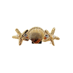 Golden sea shell and starfish hair clip with elegant pearls and sparkling rhinestones
