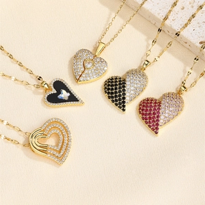 Sparkling zircon heart pendant necklaces in gold finish with various chic inlay designs