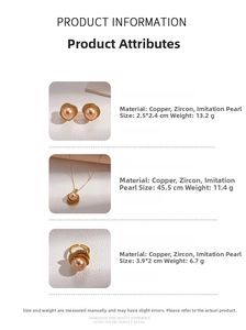 Detailed size specifications for pearl flower jewelry set with gold-plated copper and zircon