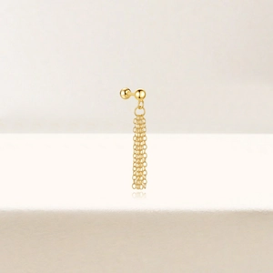 Detailed view of S925 silver gold-plated ball screw-back earring with hanging tassels