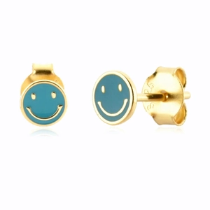 S925 silver light blue heart-shaped smiley face hoop earrings with gold trim and enamel