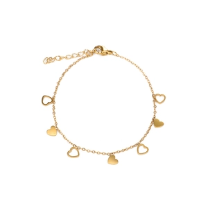 Bracelet minimaliste en acier inoxydable doré avec pendentifs cœur et fermoir réglable