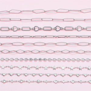 Silver stainless steel chain set with heart, star, and cross links for DIY jewelry making