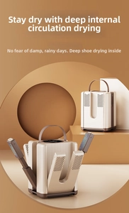 Detail of portable folding shoe dryer with dual telescopic arms and digital display
