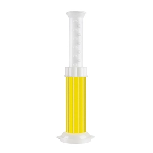 Yellow flower toilet cleaning gel stamp tool with white applicator for odor removal