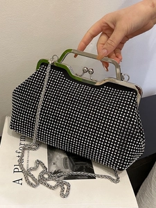 Rhinestone Evening Bag With Metal Handle And Chain Strap Vintage Clutch For Women Party Wedding Fashion