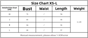 Detailed size chart for women's halter neck top with chest and length measurements