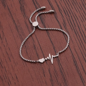 Adjustable stainless steel heartbeat bracelet with heart-shaped pulse design for women