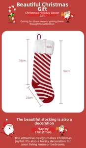 Red and white striped knit Christmas stocking with faux fur trim, dimensions 52cm by 21cm