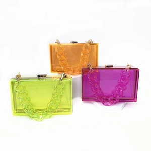 Transparent Acrylic Clutch Evening Bag With Large Chain Handle Gold Metal Lock Square Box Handbag For Party Wedding