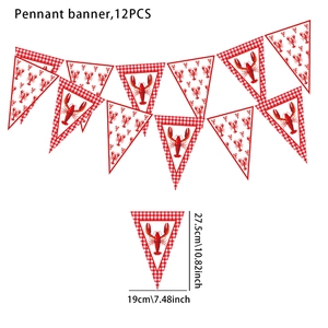 Summer lobster party triangle pennant banner set with 12 pieces and red white grid pattern