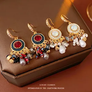 Vintage Ethnische Hängeohrringe Mit Kunstperlen Quasten Kupfer Strass Und Stahl Ohrstecker Für Damen