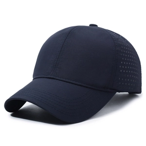 Navy blue breathable baseball cap with laser-cut mesh and quick-dry fabric for outdoor sport