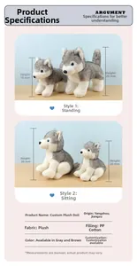 Close-up of small husky plush toys in standing and sitting poses with PP cotton filling