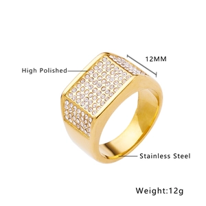 Anello lusso 12mm in acciaio inossidabile dorato per donna con zirconi lucidati