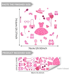 Roze prinses muursticker maattabel met eindmaat 74,6x76cm en velformaat 30x90cm