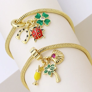 18k gold plated charm bracelets with ladybug, palm tree and clover enamel pendants