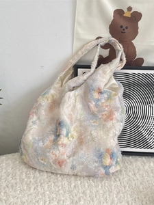 Lace floral tote bag with high capacity and soft aesthetic shoulder strap design
