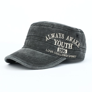 Washed Cotton Cadet Cap Vintage Distressed Flat Top Military Hat Adjustable Outdoor Sunshade For Men Women