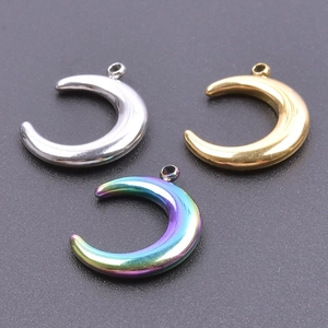 Polished crescent moon pendants in silver, gold, and rainbow finish for jewelry making