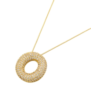 Detail of 18K gold plated balloon letter pendant with shimmering pavé zircon stones
